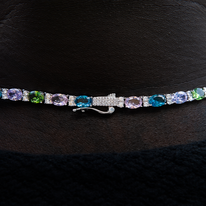 Multicolor Mixed Oval Cut Tennis Royal Stones Chain- 5mm
