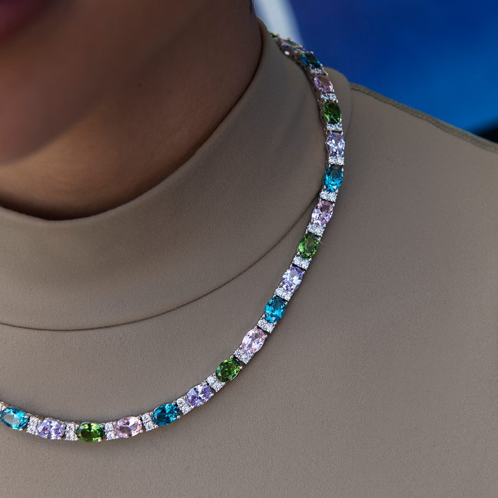 Multicolor Mixed Oval Cut Tennis Royal Stones Necklace- 5mm