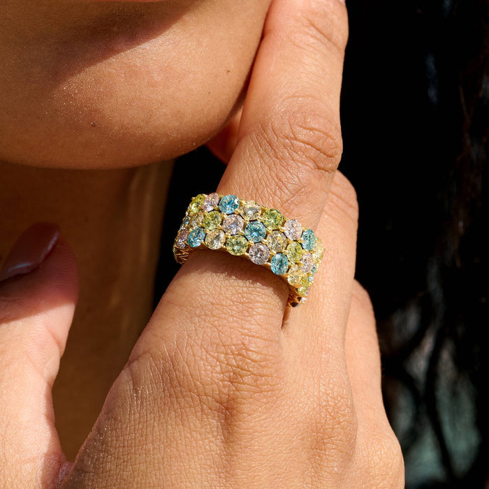 Multicolor Stacked Eternity Ring in Yellow Gold Vermeil