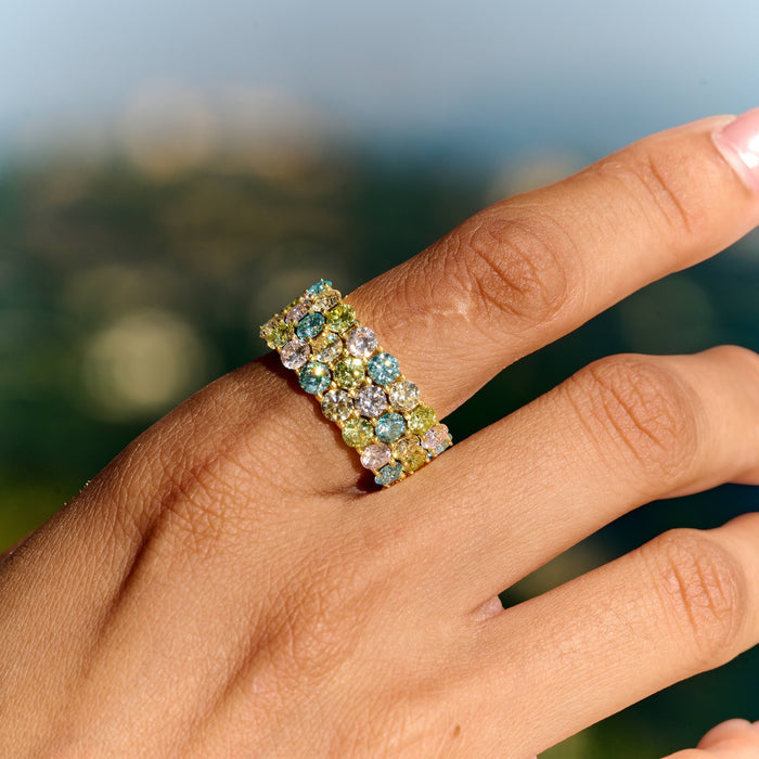 Multicolor Stacked Eternity Ring in Yellow Gold Vermeil