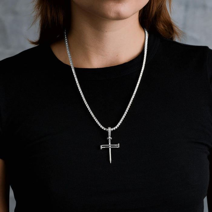 Nail Cross Pendant in White Gold
