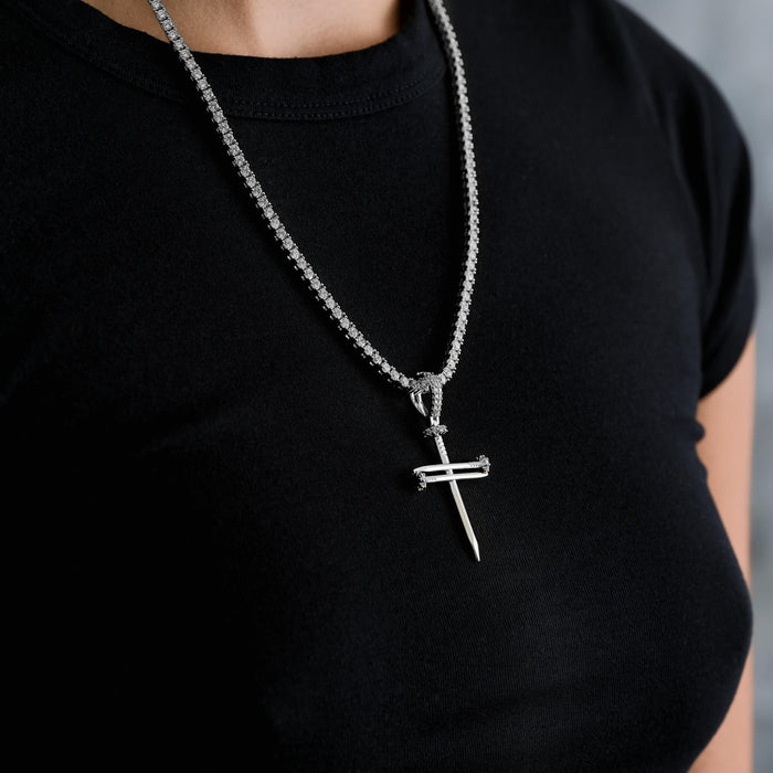Nail Cross Pendant in White Gold
