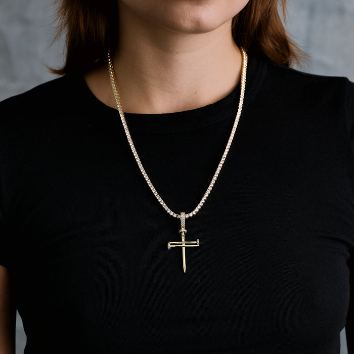 Nail Cross Pendant in Yellow Gold
