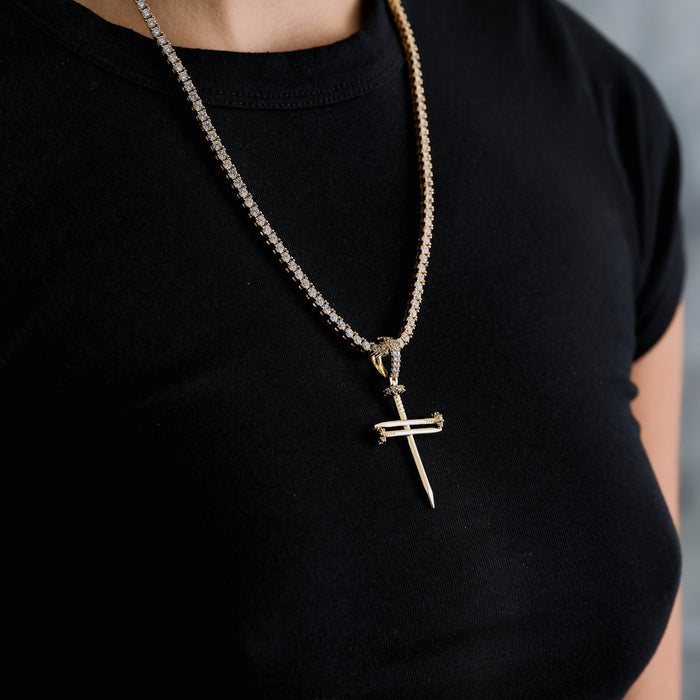 Nail Cross Pendant in Yellow Gold
