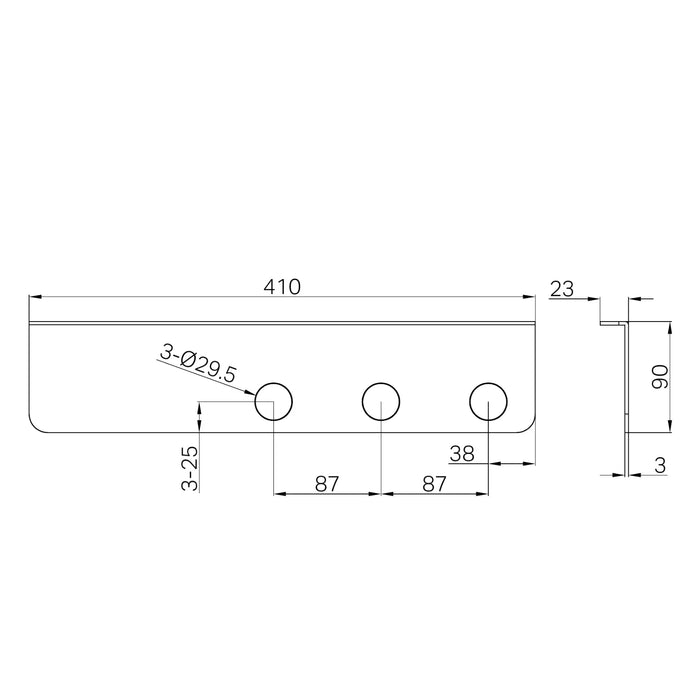 Technical Drawing Nero Mecca Triple Soap Bottler Holder With Shelf Chrome NR1985CCH - The Blue Space
