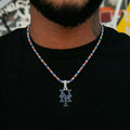 New York Mets Official MLB Logo Pendant + 3mm Diamond Colored Tennis Chain Bundle in White Gold