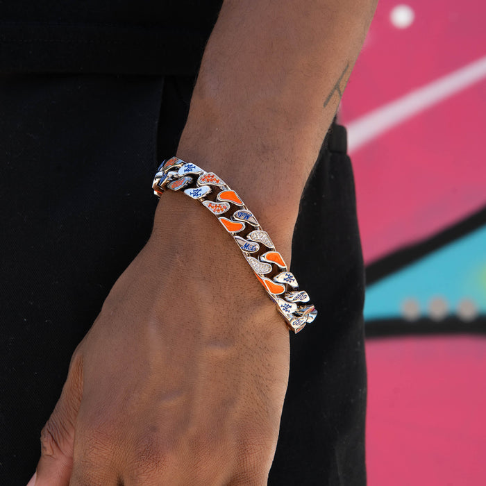 New York Mets Official MLB Stealth Cuban Bracelet in White Gold