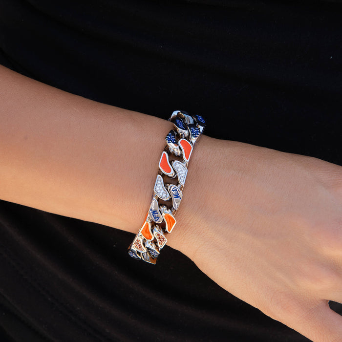 New York Mets Official MLB Stealth Cuban Bracelet in White Gold