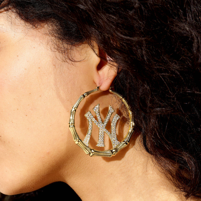 New York Yankees Official MLB Iced Bamboo Hoop Earring in Yellow Gold