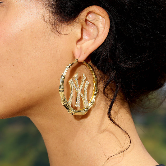 New York Yankees Official MLB Iced Bamboo Hoop Earring in Yellow Gold