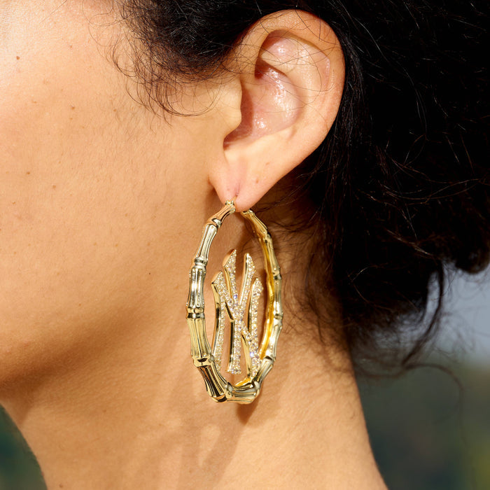 New York Yankees Official MLB Iced Bamboo Hoop Earring in Yellow Gold