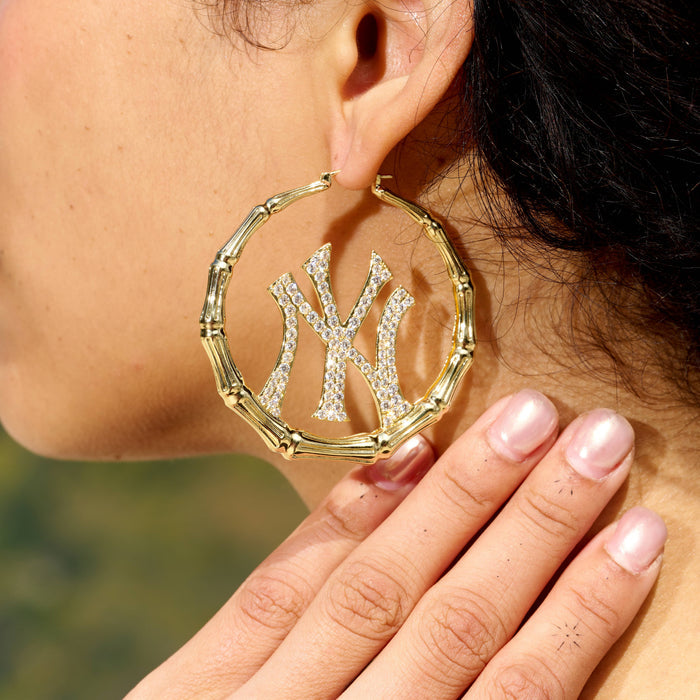 New York Yankees Official MLB Iced Bamboo Hoop Earring in Yellow Gold