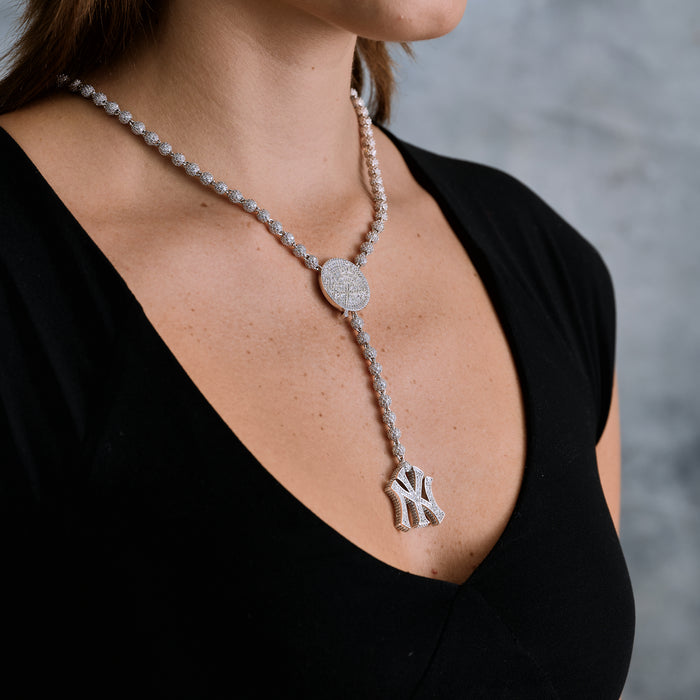 New York Yankees Official MLB Lariat Necklace in White Gold