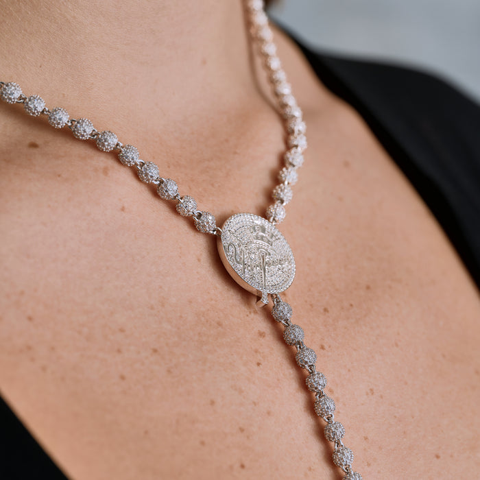 New York Yankees Official MLB Lariat Necklace in White Gold