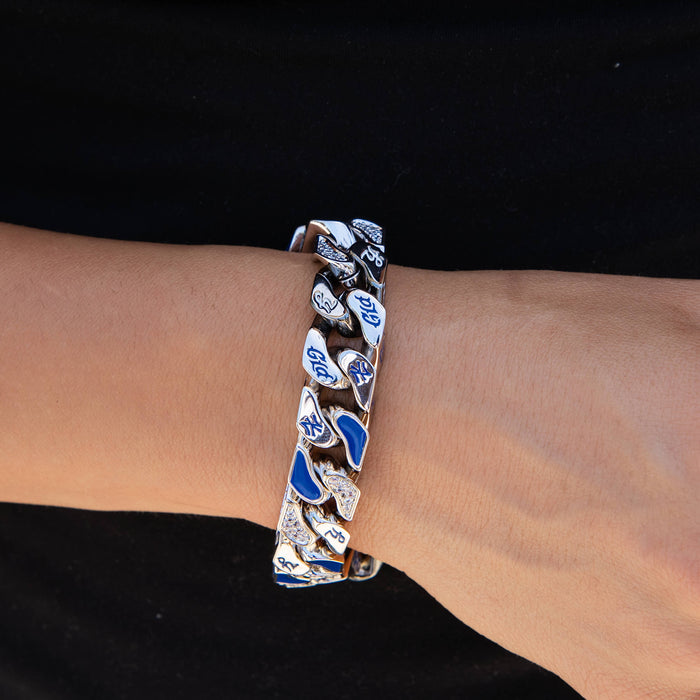 New York Yankees Official MLB Stealth Cuban Bracelet in White Gold