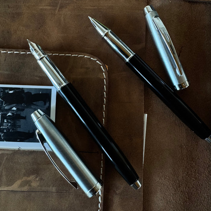 On Sale: Sheaffer 100 Fountain Pen and Rollerball SET - Black Lacquer Chrome Cap - Pen Boutique Ltd