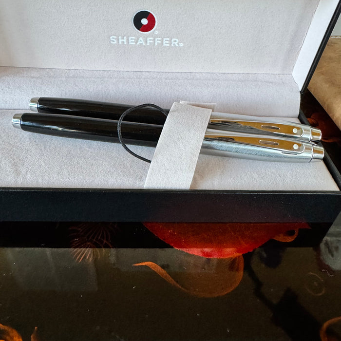 On Sale: Sheaffer 100 Fountain Pen and Rollerball SET - Black Lacquer Chrome Cap - Pen Boutique Ltd