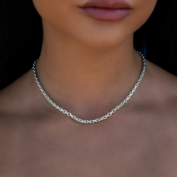 Open Box Necklace + Bracelet in White Gold - 3.6mm