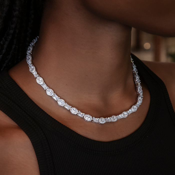 Oval Emerald Cut Tennis Necklace