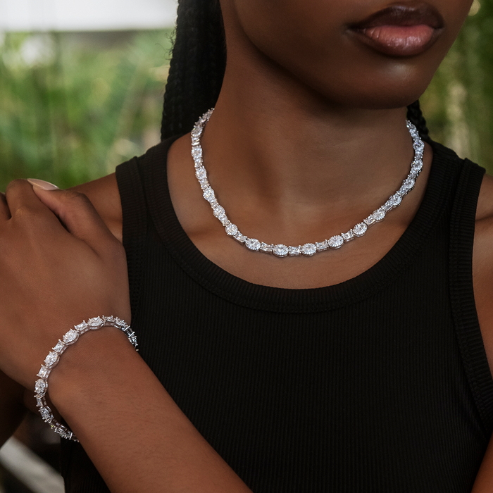 Oval Emerald Cut Tennis Necklace