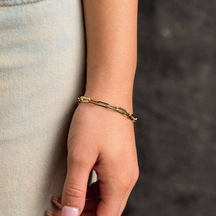 Paper Clip Chain Bracelet in Yellow Gold - 5mm