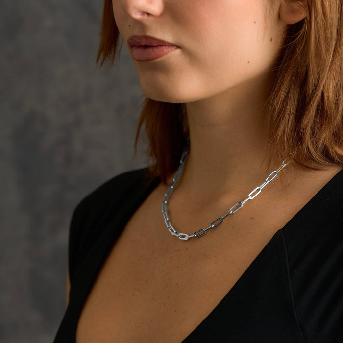 Paper Clip Chain Necklace in White Gold - 5mm