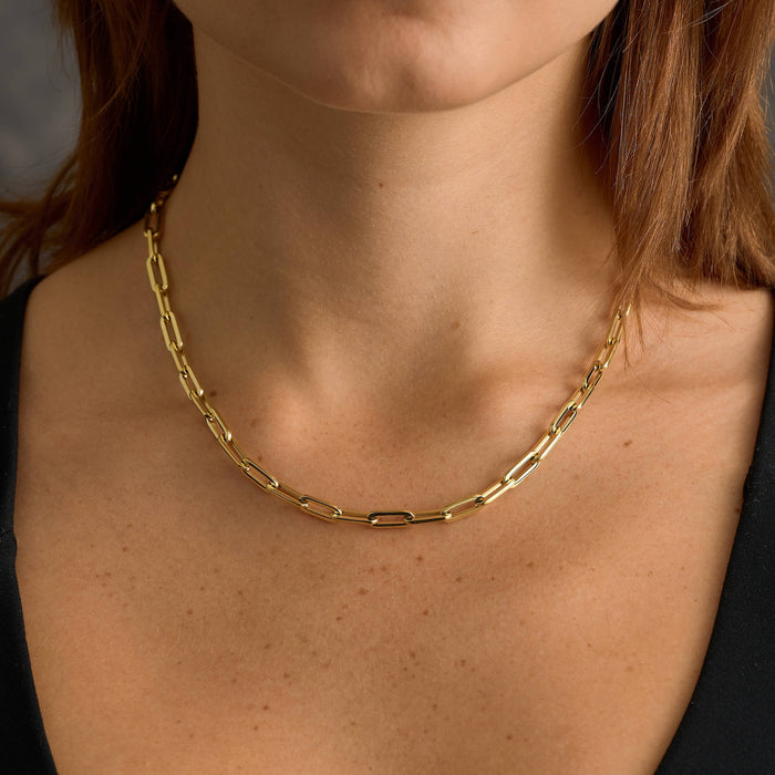 Paper Clip Chain Necklace in Yellow Gold - 5mm