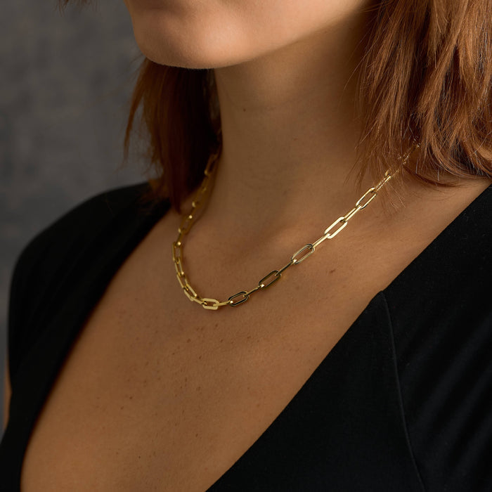 Paper Clip Chain Necklace in Yellow Gold - 5mm