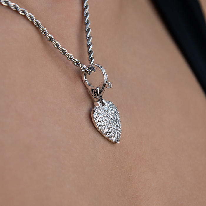 Pave Heart Clip On Charm Pendant in White Gold