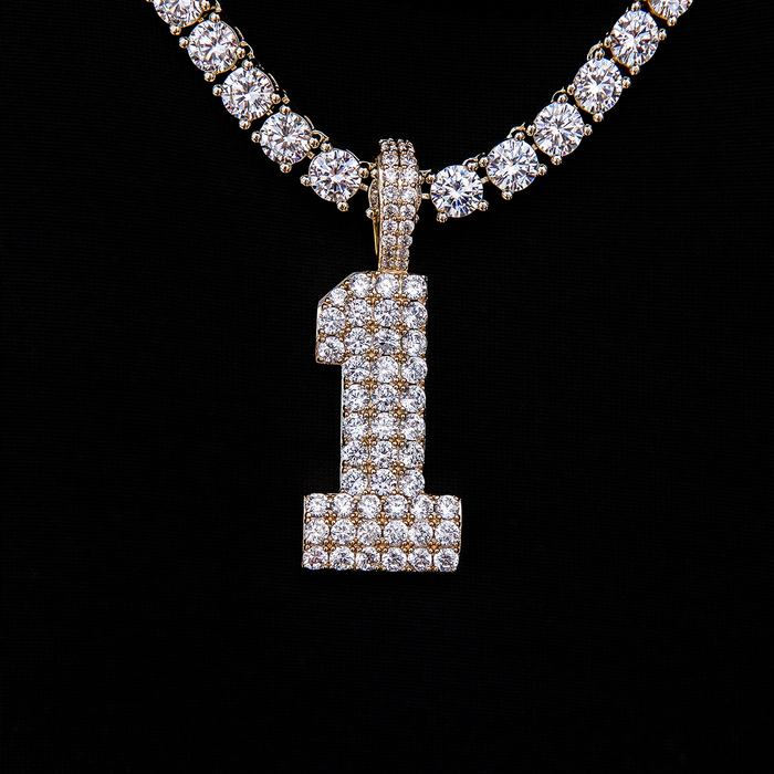 Pave Number Pendants in Yellow Gold