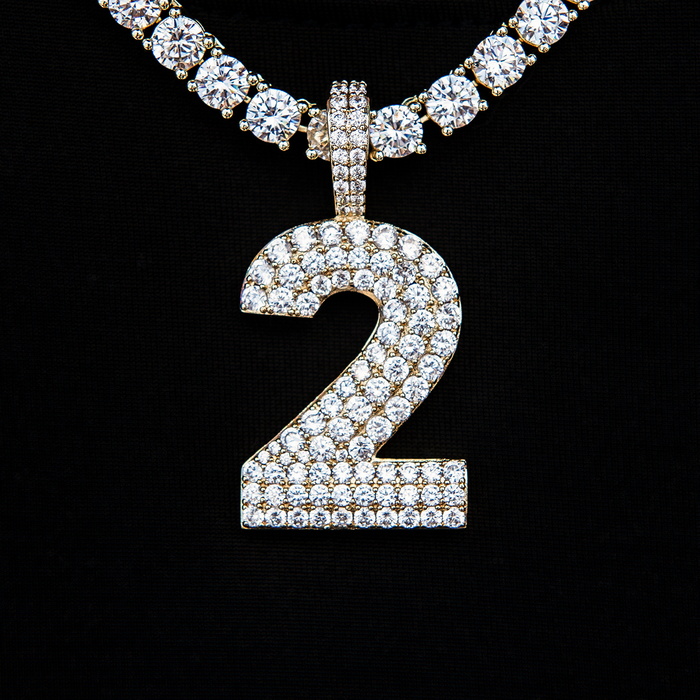 Pave Number Pendants in Yellow Gold