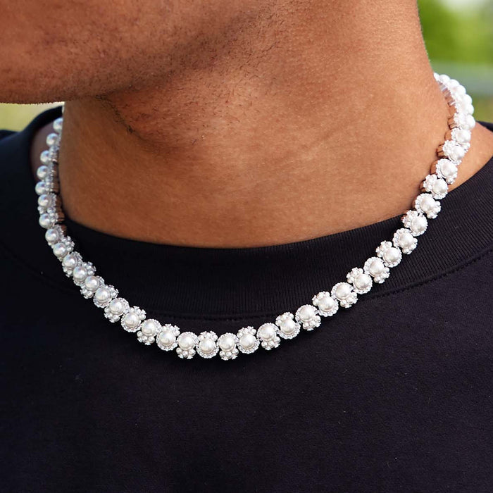Pearl Clustered Chain in White Gold - 10MM