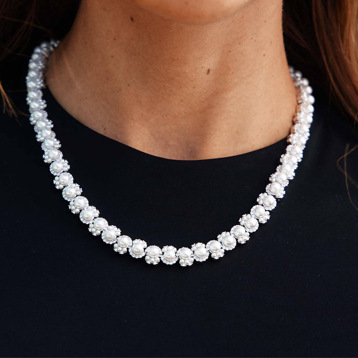Pearl Clustered Chain in White Gold - 10MM