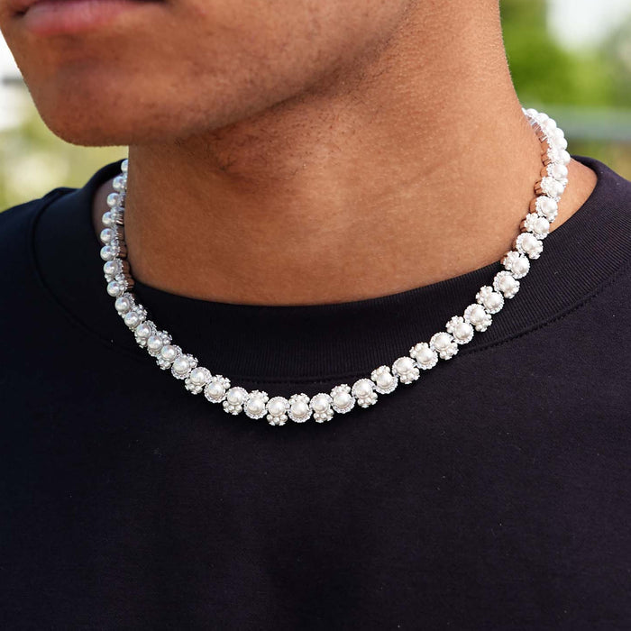 Pearl Clustered Chain in White Gold - 10MM