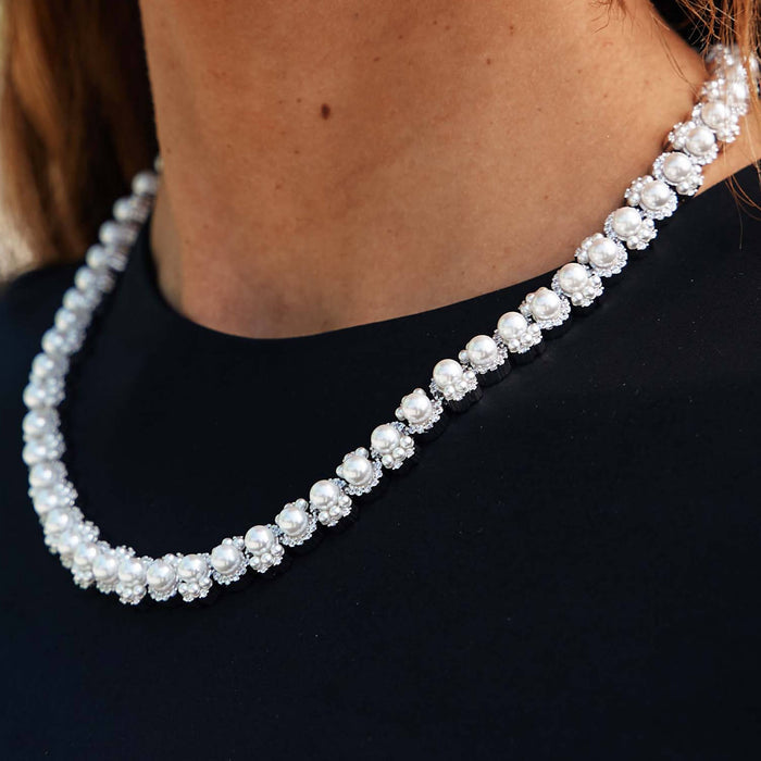Pearl Clustered Chain in White Gold - 10MM