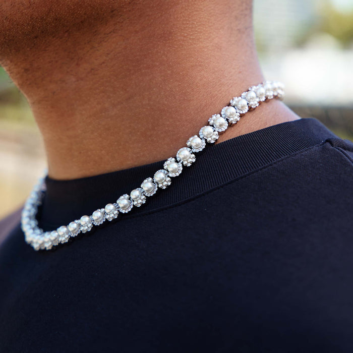 Pearl Clustered Chain in White Gold - 10MM