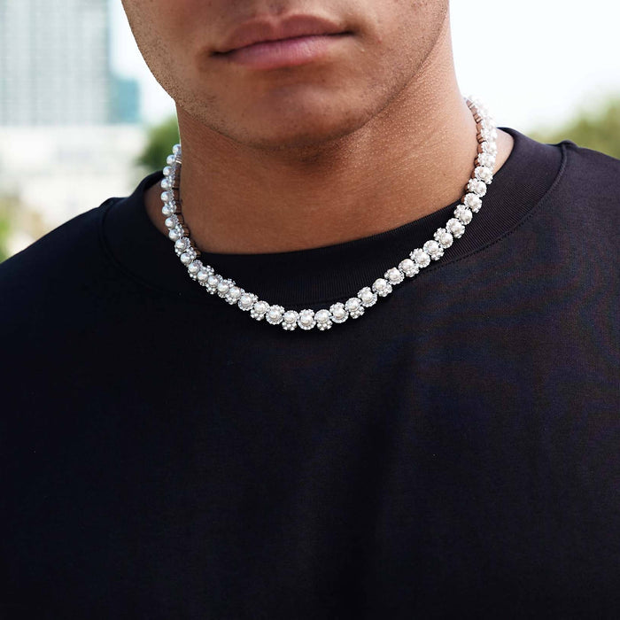 Pearl Clustered Chain in White Gold - 10MM