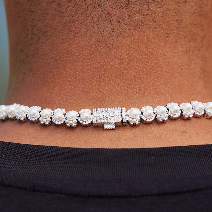 Pearl Clustered Chain in White Gold - 10MM