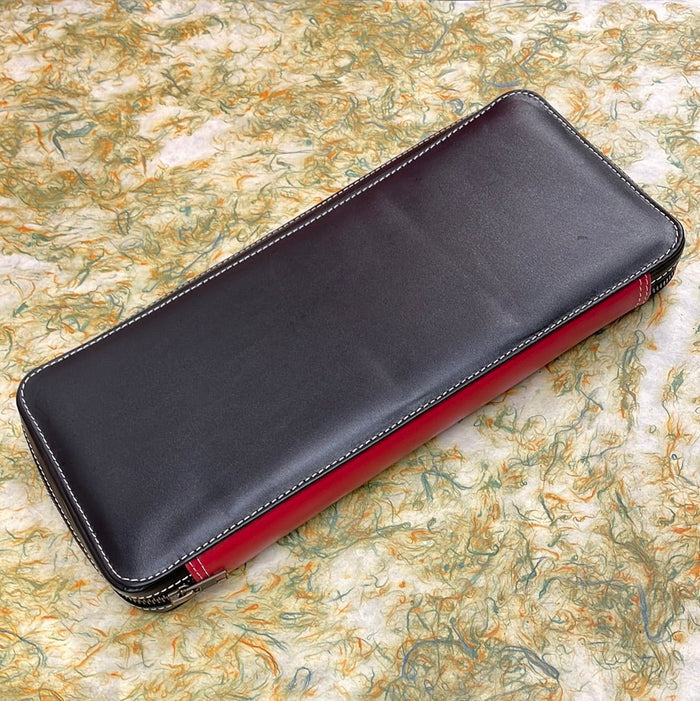 Pen Boutique Yak Leather 24 Pen Zipped - Chrome Tanned Black/Red - Pen Boutique Ltd