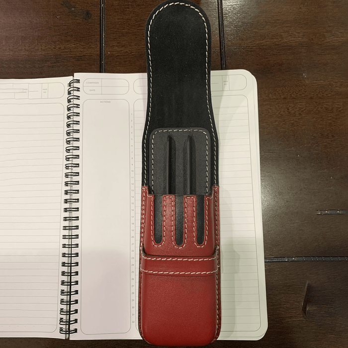 Pen Boutique Yak Leather Triple Pen Holder - Red/Black insert - Pen Boutique Ltd
