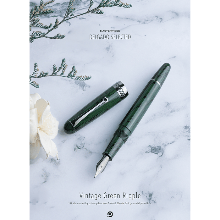 Penlux Masterpiece Delgado Fountain Pen - Ebonite Vintage Green Ripple (Limited Edition) - Pen Boutique Ltd