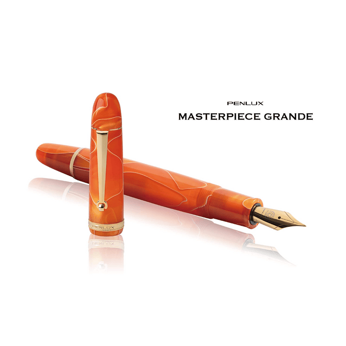 Penlux Masterpiece Grande Fountain Pen - Orange Swirl - Pen Boutique Ltd