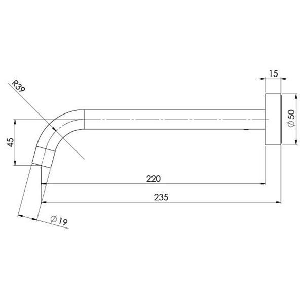Phoenix Vivid Slimline Wall Basin Outlet 230mm Technical Drawing - The Blue Space