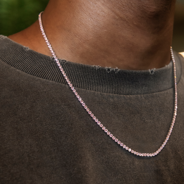 Pink Diamond Micro Tennis Chain + Bracelet Bundle in White Gold