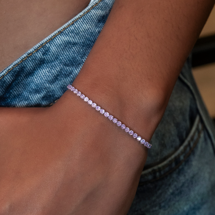 Pink Diamond Micro Tennis Necklace + Bracelet Bundle in White Gold