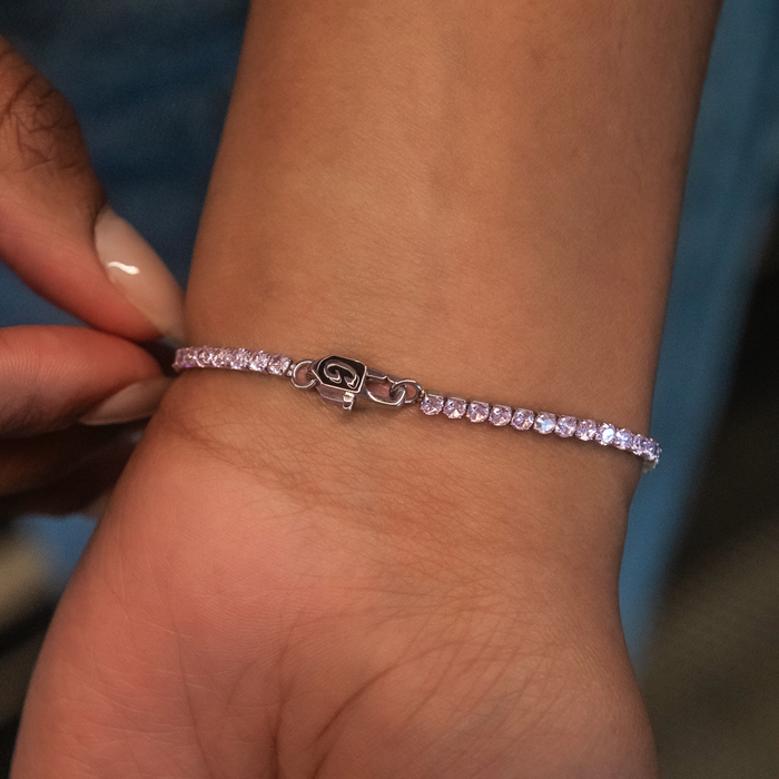 Pink Diamond Micro Tennis Necklace + Bracelet Bundle in White Gold
