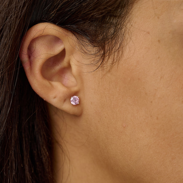 Pink Round Cut Stud Earring in White Gold - 5mm