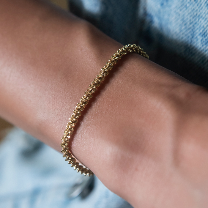 Popcorn Bracelet in Yellow Gold- 4mm
