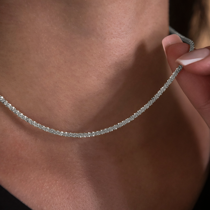 Popcorn Necklace in White Gold- 2mm
