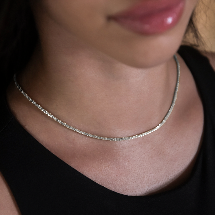 Popcorn Necklace in White Gold- 2mm